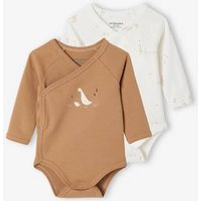Pack of 2 Long Sleeve Bodysuits in Organic Cotton for Newborn Babies cappuccino