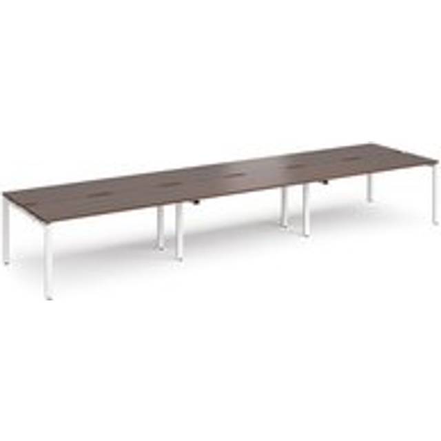 Bench Desk | 6 Person Rectangular Desks 4800mm | Walnut Tops With White Frames | 1200mm Depth | Adapt