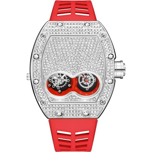 VEANXIN Mens Diamond Watch Silicone Strap Quartz Waterproof Analog Display Crystal Male Luxury Creative Wristwatch