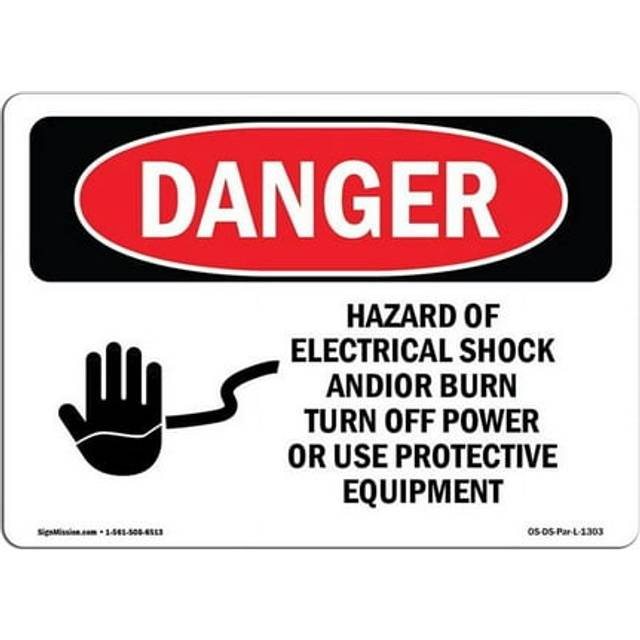 SignMission OS-DS-A-1014-L-1303 10 x 14 in. OSHA Danger Sign - Hazard Electrical Shock Burn Turn Off Power