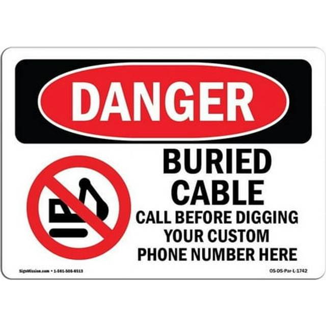 SignMission OS-DS-D-35-L-1742 OSHA Danger Sign - Custom Buried Cable Call Before Digging