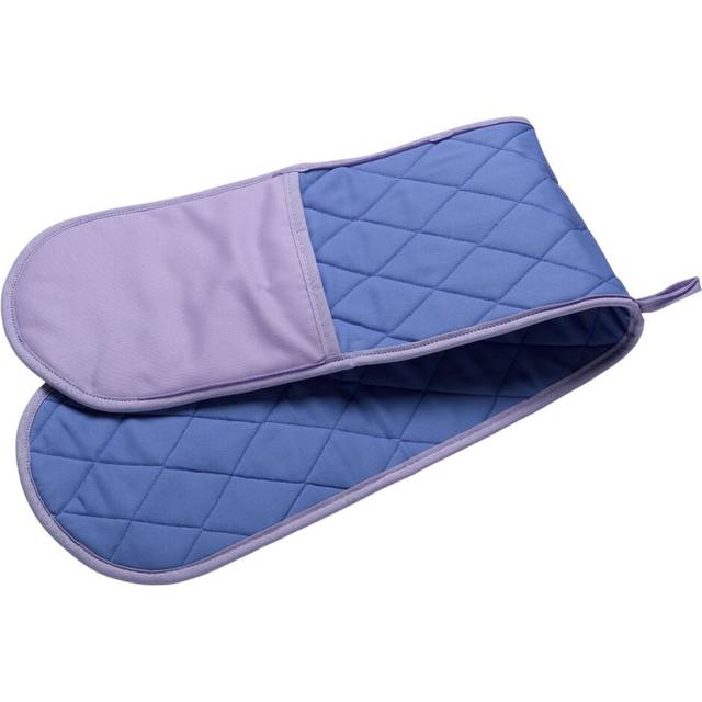 (Purple) Plain Quilted Cotton Double Oven Glove Colour Contrast Hand Pot Holder