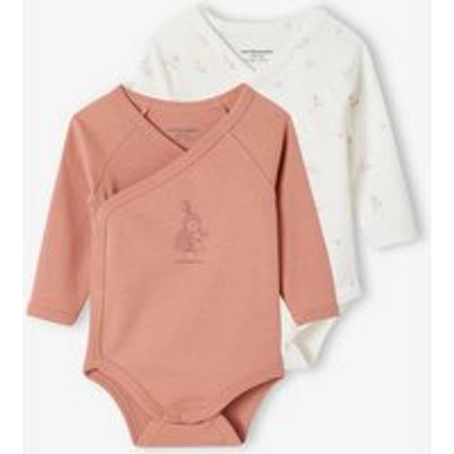 Pack of 2 Long Sleeve Bodysuits in Organic Cotton for Newborn Babies rose