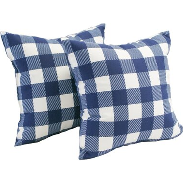 Blazing Needles Outdoor Square Throw Pillow, 17, Blue Plaid 2 Count