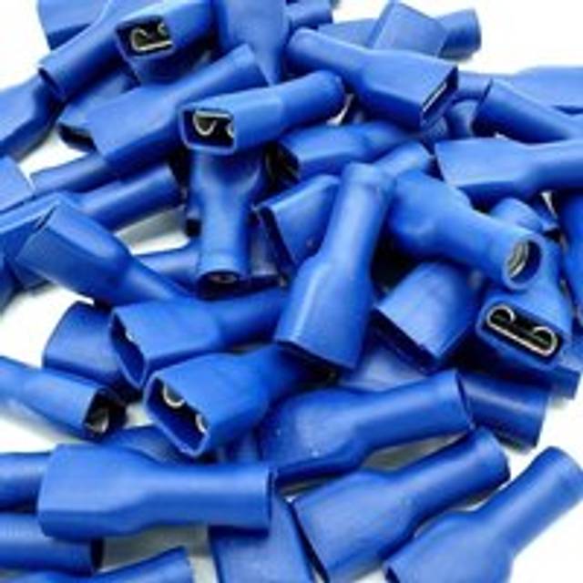 Pepte - 100 x 6.3x0.8mm Blue Fully Insulated Female Push-On Disconnects Terminals