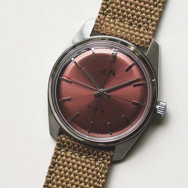 (Rose Red) Merkur Watch Vintage Handwind Mechanical Watch for Men Rose Red Dial Casual Dress Watches Reloj Hombre Watches