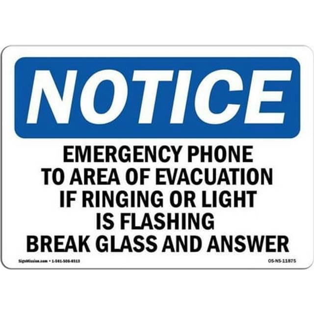 SignMission OS-NS-A-1218-L-11875 12 x 18 in. OSHA Notice Sign - Emergency Phone to Area of Evacuation If