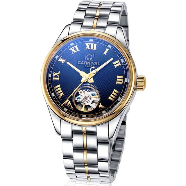 VEANXIN Automatic Watch Men's Skeleton Watch Tourbillon Stainless Steel Waterproof Wrist Watch