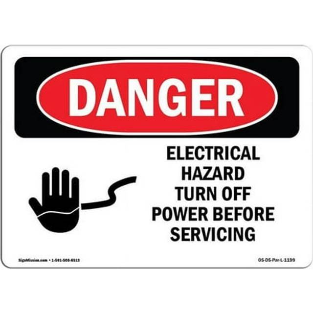 SignMission OS-DS-D-35-L-1199 OSHA Danger Sign - Electrical Hazard Turn Off Power
