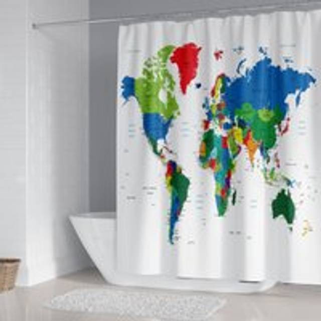 Alwaysh - Shower Curtain World Map 180x200, Geography Countries Capitals Colorful Shower Curtain Children Visual Waterproof Bath Curtain Washable