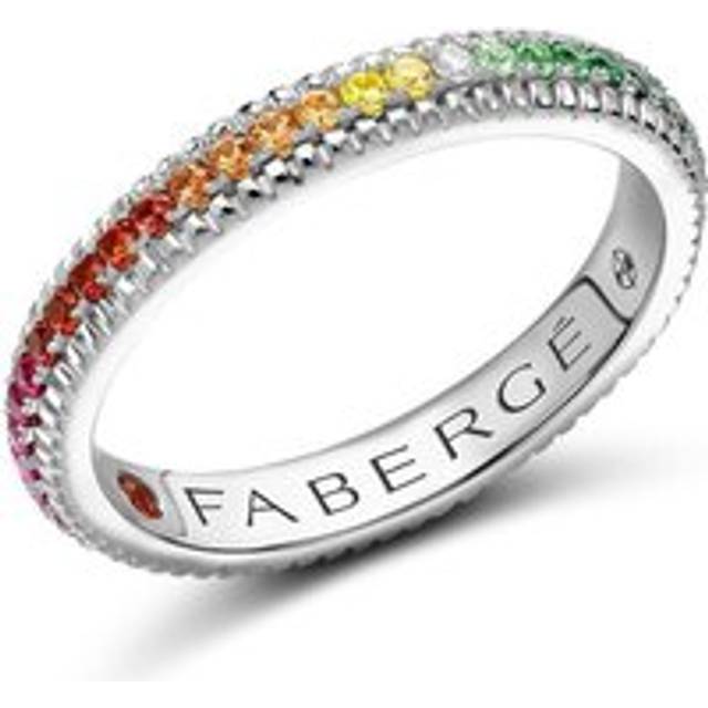 Faberge 18ct White Gold Multicolour Rainbow Fluted Band Ring - 62
