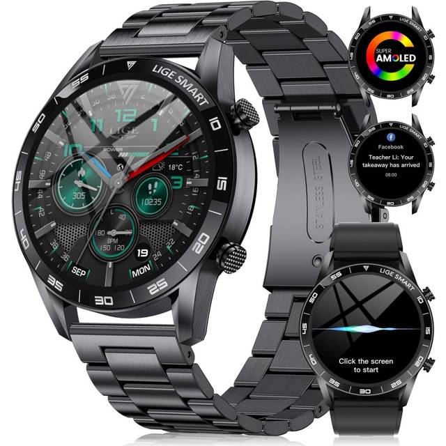 LIGE Smart Watch for Men AMOLED Display, 2 Straps, Answer/Make Call, Fitness Watch 100+ Sports Modes, Heart Rate/SpO2/Sleep Monitor Smartwatch for