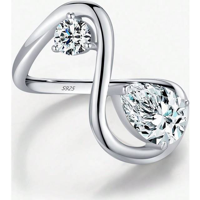 MODIAN 925 Sterling Silver Asymmetrical Line Design Rings High-Fashion Round & Water Drop CZ Finger Rings For Women Fine Jewelry