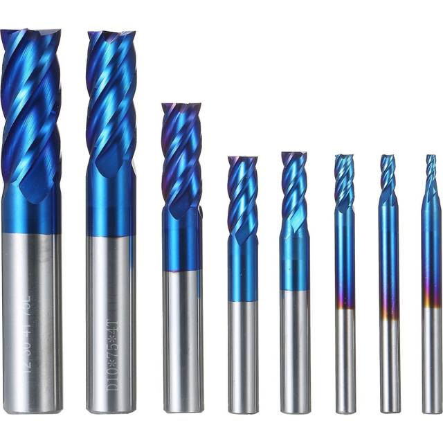 8pcs 4-flute End Mill Bits Carbide Tungsten Steel Milling Cutter Router Bits Rotary Bits Tool Straight Shank 4-12mm Double Edged Cutting Engraving Bit