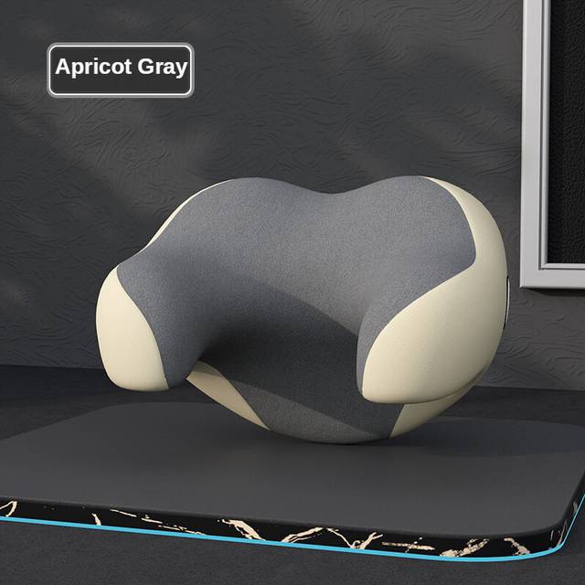 (Apricot Gray) 1 PC Car U-shaped Headrest Neck Pillow Memory Foam Cushion Cloth Cover