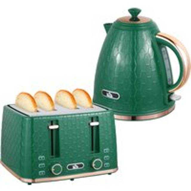 HOMCOM 1.7L Kettle and Toaster Set with Defrost Reheat and Crumb Tray Green - Green | TJ Hughes