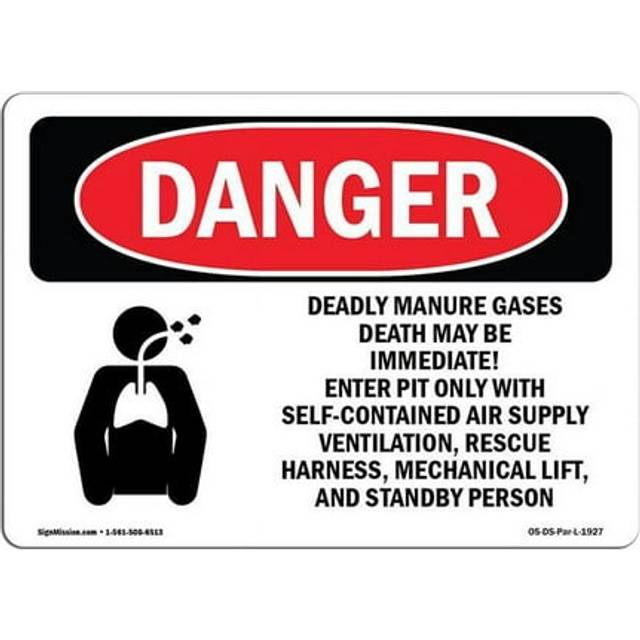 SignMission OS-DS-D-35-L-1927 OSHA Danger Sign - Deadly Manure Gas Hazard