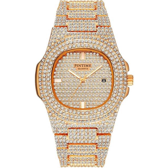 VEANXIN Men&#39;s/Womens Unisex Crystal Watch Full Bling Iced-Out Cuban Watch Oblong Silver/Gold Wristwatch Hip-Hop Stainless Steel Bracelet Watch