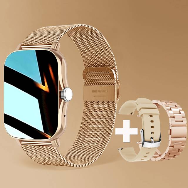 (steel rose gold 3) Square Smart Watch Women Men Smartwatch Touch Dial Call Music Smartclock
