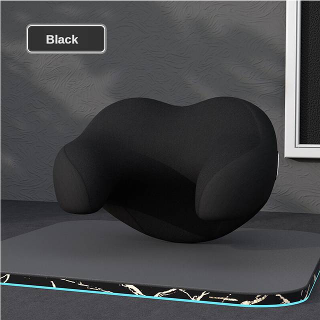 (Black) 1 PC Car U-shaped Headrest Neck Pillow Memory Foam Cushion Cloth Cover