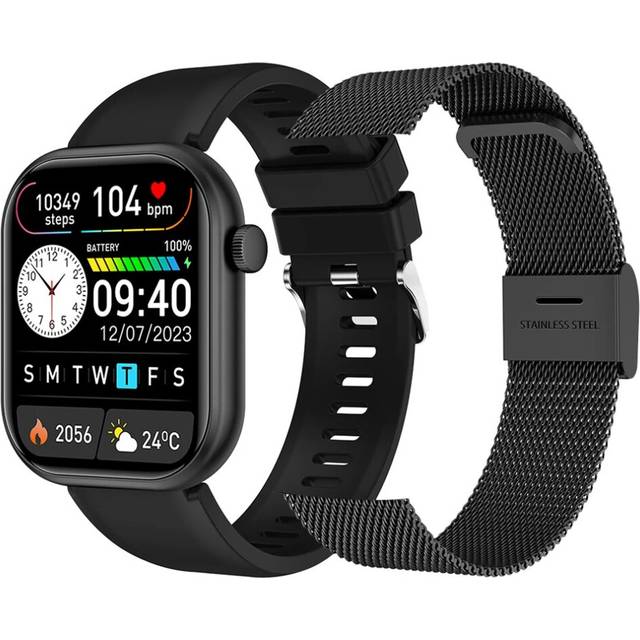 (Black add steel) Smart Watch Women Bluetooth Call Blood Pressure Clock Body Temperature