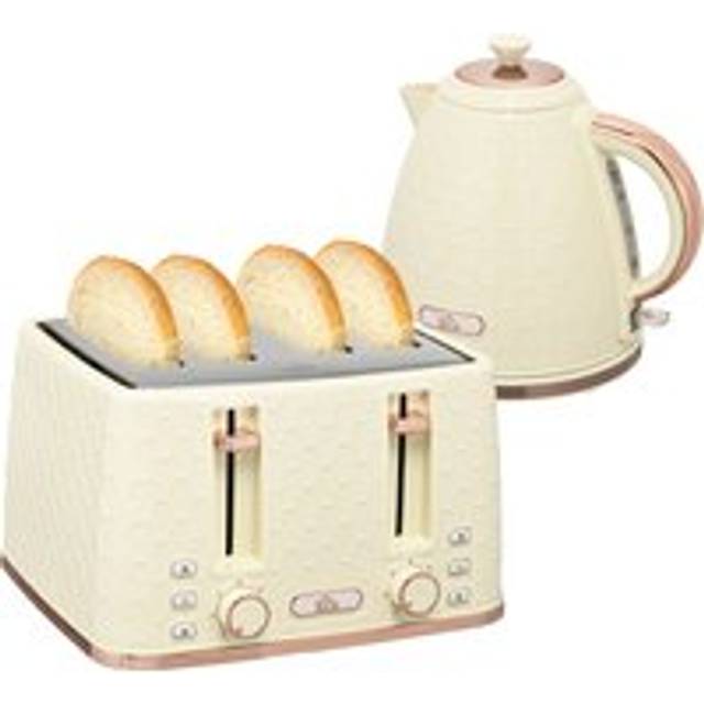 HOMCOM Cream Kettle and Toaster, 1.7L 3000W Fast Boil Jug Kettle w/ Auto Shut Off, 4 Slice Toaster w/ 7 Level Browning Controls Aosom UK