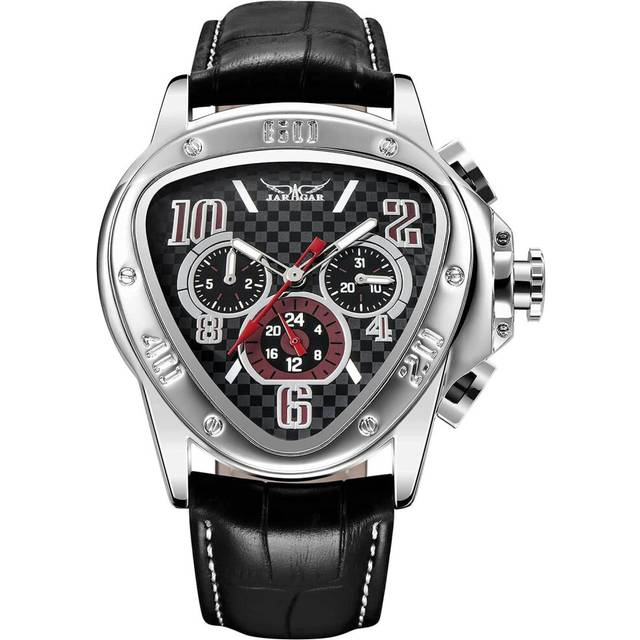 VEANXIN Mens Triangle Racing Dial Mechanical Wrist Watch Waterproof Golden Skeleton Dial Automatic Movement Leather Watch for Men