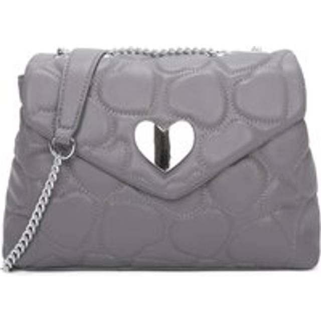 Silver Heart Accent Quilted Shoulder Handbag With Elegant Chain Strap - Grey - One Size