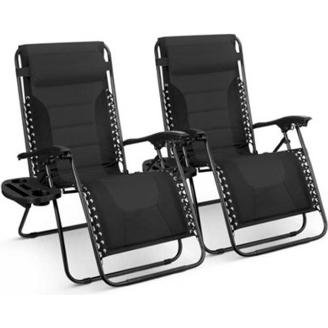 (Black and Black) KEPLIN Set of 2 XXL Premium Heavy Duty Textoline Zero Gravity Chairs - Luxurious Garden Recliners, Adjustable Headrest, Cup & Phone