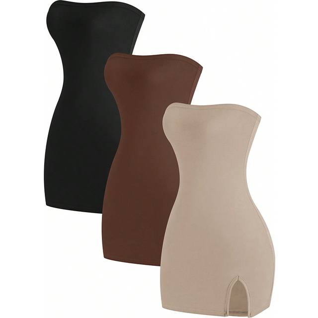 Flirla Women&#39;s Solid Color Slit Hem Fitted Tube Dress Mini Short Women Outfit