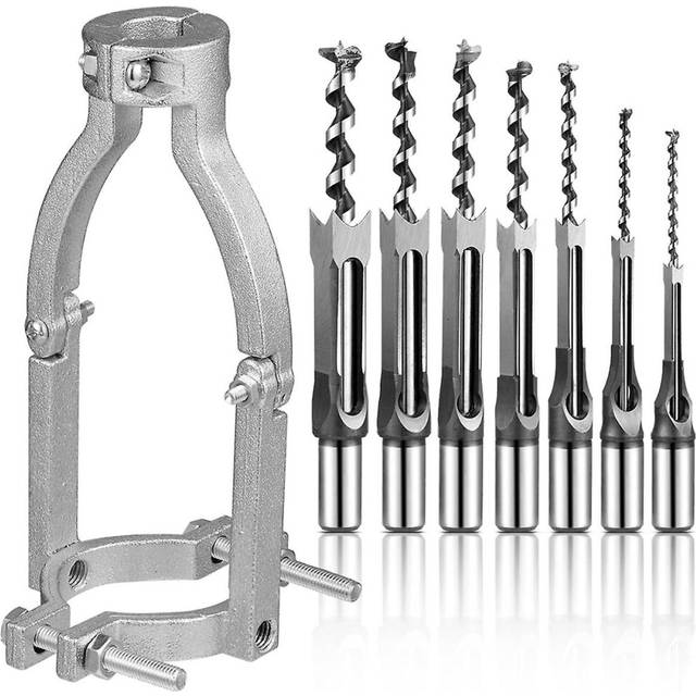 7 Pcs Square Hole Drill Bit with 1 Square Hole Drill Bit Adapter Mortising Chisel Set, Power Tool for Drill Machines