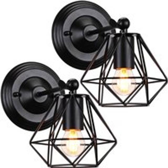 2PCS Iron Metal Cage Wall Light Industrial Wall Lamp Antique Wall Light Retro Wall Sconce Black For Bedroom Cafe Office