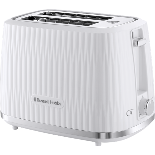 Russell Hobbs 2 skivor (6 rostningsnivåer, höglyftsfunktion, inställningar för fryst bröd, uppvärmning och stoppfunktion, uppvärmningsgaller ingår, texturerad exteriör, vit) Eden 27370-56