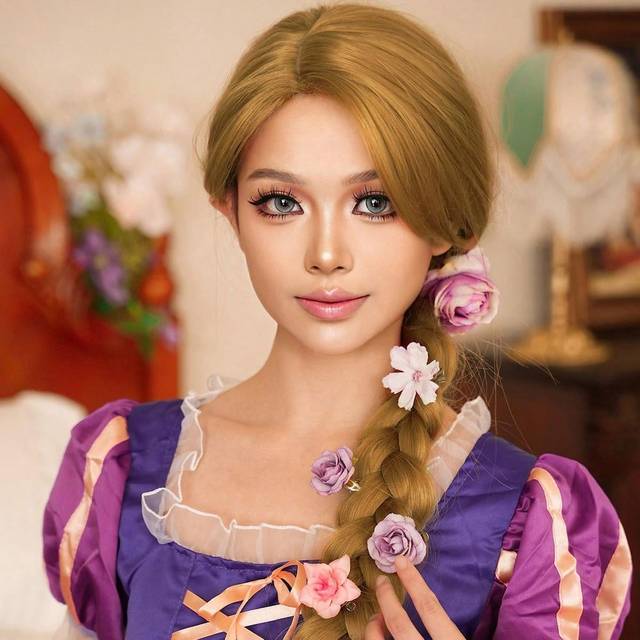 7JHH WIGS Rapunzel Halloween Wigs For Women 44in Extra Long Straight Hair Wig With Bangs Synthetic Heat Resistant Wigs For Girls Party Cosplay Masquerade Use