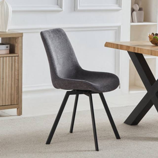 Artemis Home Caino Set of 2 Dark Grey Swivel Seat Fabric Dining Chair