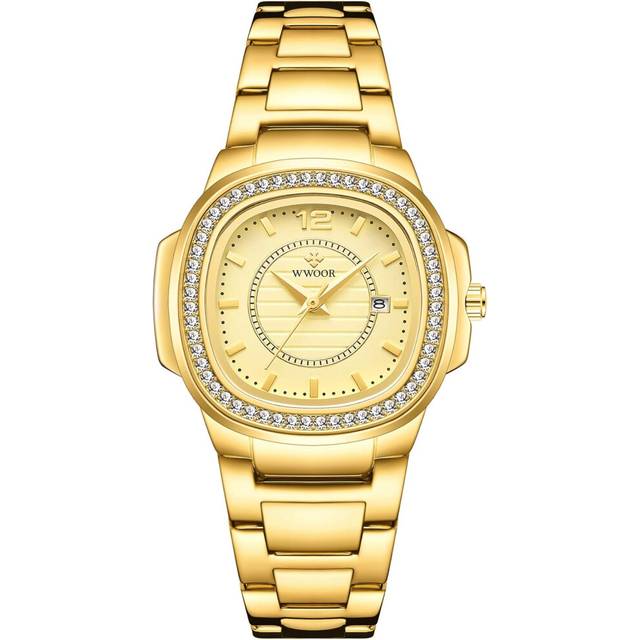 VEANXIN Luxury Women Crystal Diamond Watch Stainless Steel Calendar Waterproof Analog Watch Ladies Quartz Dress Bracelet Wrist Watch