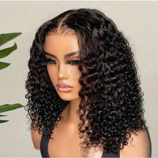 SHEIN Curly Bob Wig Human Hair 13x5x1 Transparent Lace Frontal Wigs For Black Woman  Deep Wave Lace Front Wig Short Bob Pre Plucked With Baby Hair Brazilian