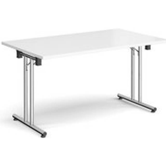 Rectangular folding leg table with chrome legs and straight foot rails 1400mm x 800mm - white - White