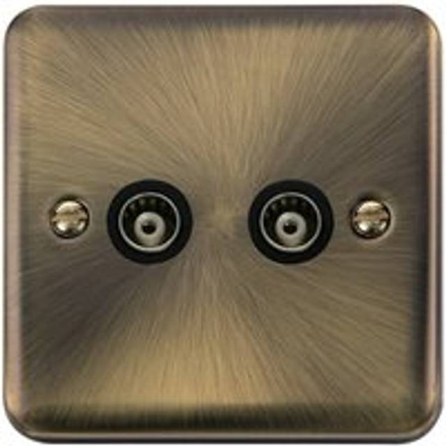 Curved Antique Brass Twin Isolated Coaxial Socket - Black Trim Se Home