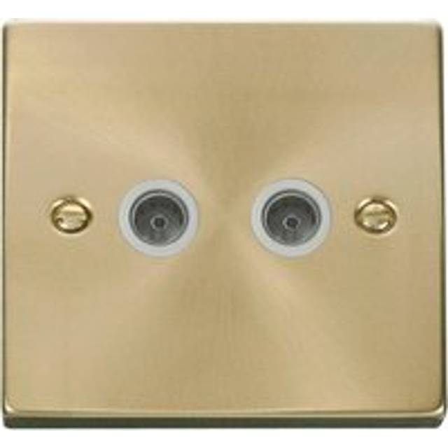 Satin / Brushed Brass 2 Gang Twin Coaxial tv Socket - White Trim Se Home