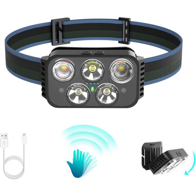 Chronus Headlamp Rechargeable, 400 Lumen Super Bright Motion Sensor LED Headlamps, Waterproof Head Flashlights with White Red Light, 6 Modes Headlamp