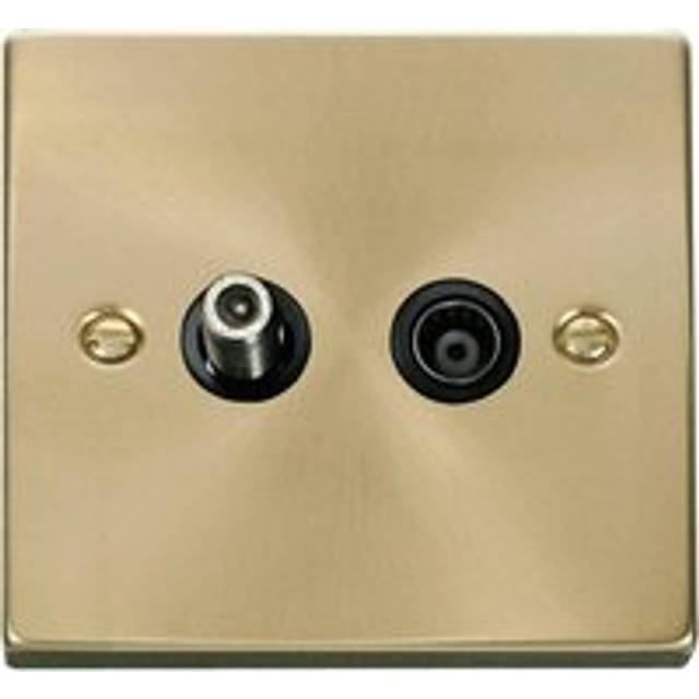 Satin / Brushed Brass Satellite And Isolated Coaxial 1 Gang Socket - Black Trim Se Home