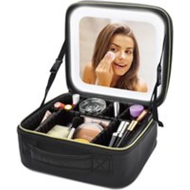 Black Cosmetic Makeup Vanity Case Make Up Storage With Light Up Mirror