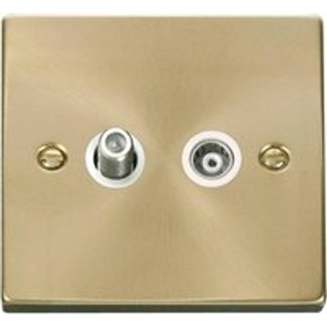 Se Home - Satin / Brushed Brass Satellite And Isolated Coaxial 1 Gang Socket - White Trim