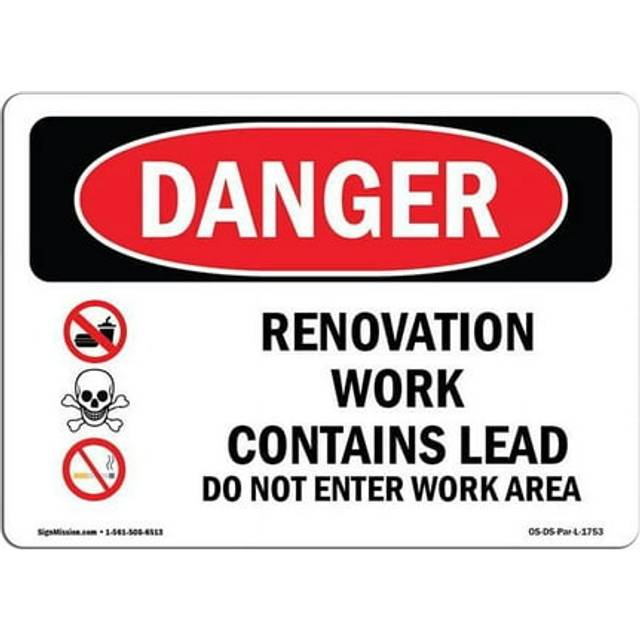 SignMission OS-DS-D-35-L-1753 OSHA Danger Sign - Renovation Work Contains Lead Do Not Enter