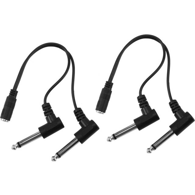2X 3.5mm Mini 1/8 Inch Stereo Female to Dual 1/4 6.35mm Male Plug Mono Right Angle Audio Adapter