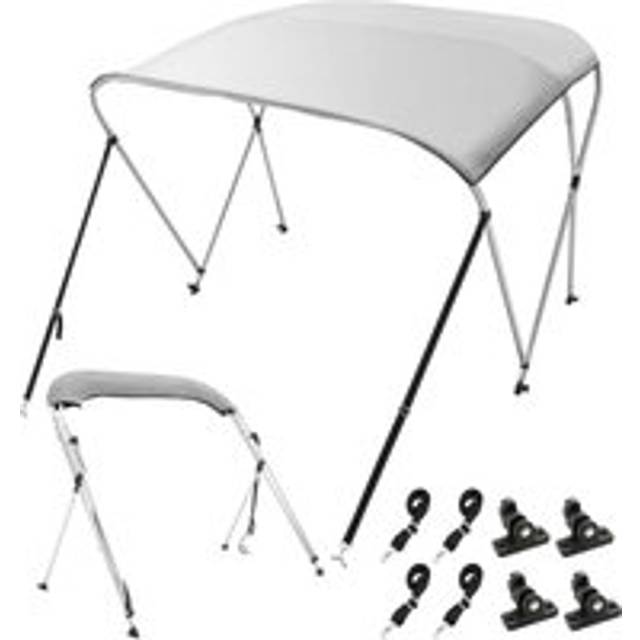 VEVOR 3 Bow Bimini Top Boat Cover, 900D Polyester Canopy with 1" Aluminum Alloy Frame, Waterproof and Sun Shade, Includes Storage Boot, 2 Support Poles, 4 Straps, 6&#039;L x 46"H x 54"-60"W, Light Grey
