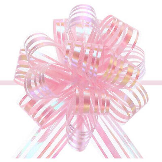 5pcs 6" large organza pull bow chiffon gift wrapping bows ribbon light pink