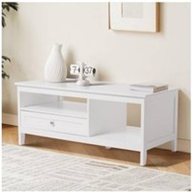 Classic White Coffee Table with Drawer - One Size