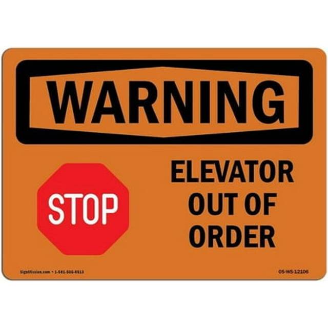 SignMission OS-WS-D-35-L-12106 OSHA Warning Sign - Elevator Out of Order with Symbol